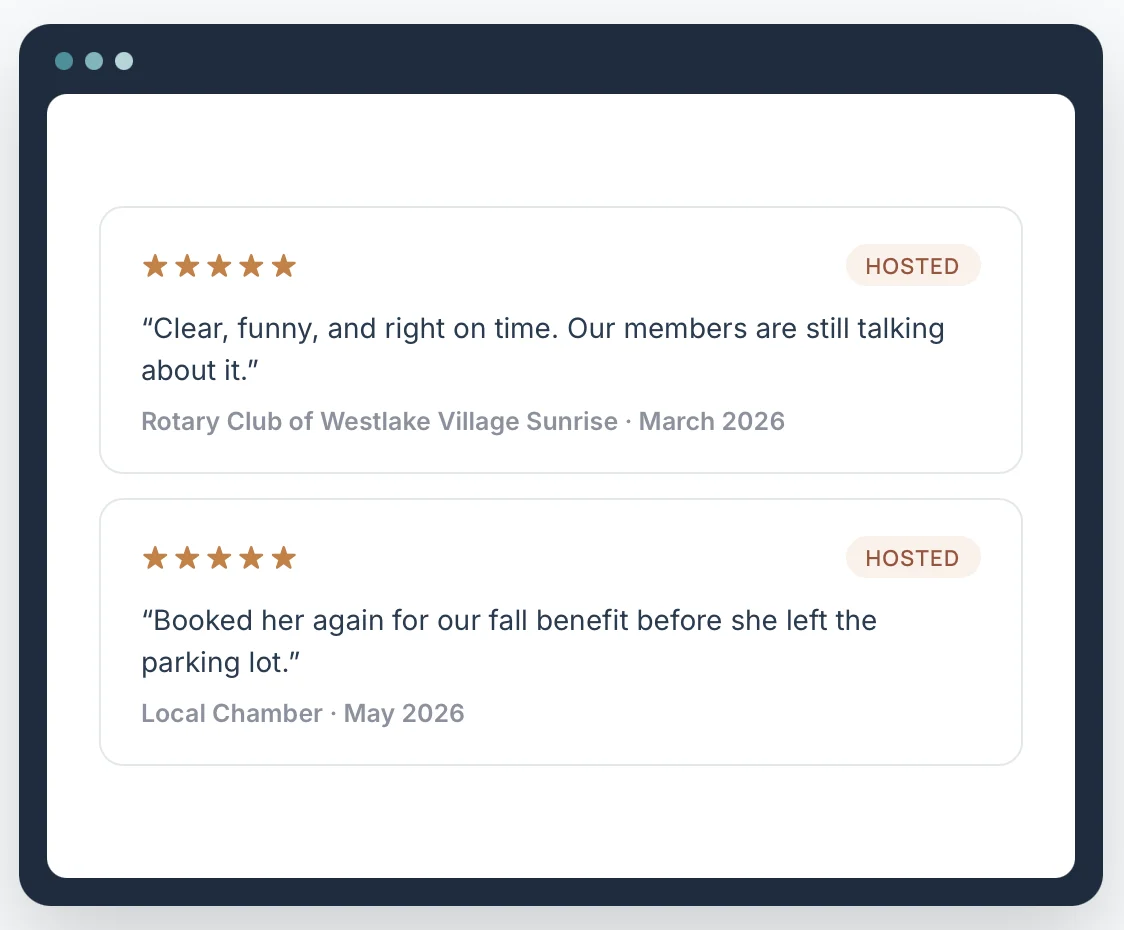 Signed reviews from host clubs